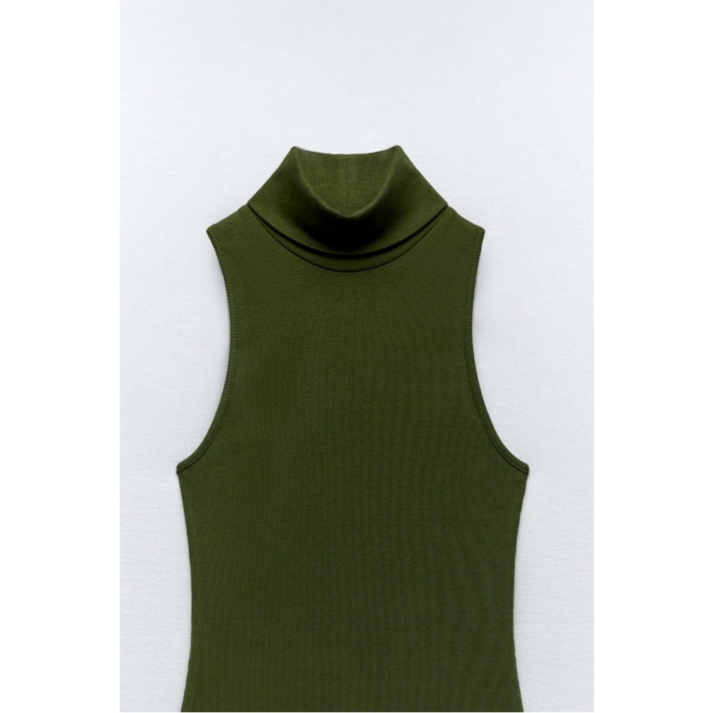 Zara Green Turtleneck Sleeveless Maxi Dress LARGE NWOT - Picture 3 of 8